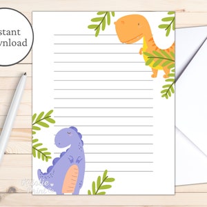 Artigos de papelaria de dinossauro, artigos de papelaria para impressão, artigos de papelaria para meninos, papel de papelaria fofo, papel de carta para correspondência, papel de escrita infantil, papel pautado