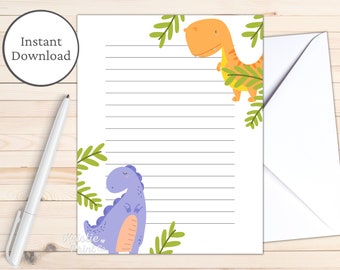Dinosaurier Briefpapier, Briefpapier zum Ausdrucken, Briefpapier, liniertes Papier, süsses Briefpapier, Penpal Briefpapier, liniertes Papier