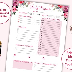 Planner Printable Hourly, Floral Planner Printable, Beautiful Planner ...