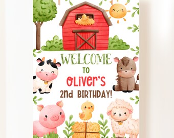 Farm Animals Birthday Welcome Sign Barnyard Birthday Welcome Party Sign Boy Farm Birthday Printable Signs Farm Welcome Sign Barn Pig FARM1