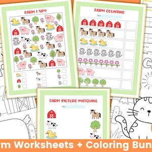 Farm Worksheets for Kids, Farm Theme Preschool, Kindergarten, Preschool Worksheets for Toddlers, Preschool Printables, Homeschool, Digital