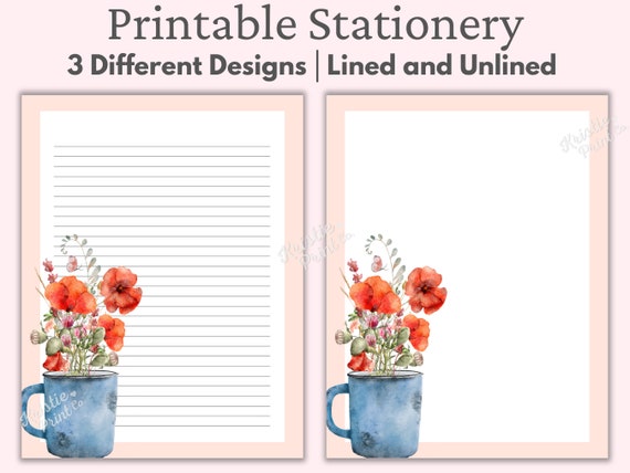 Poppy Stationery Printable Lined Paper Bundle Letter Writing - Etsy