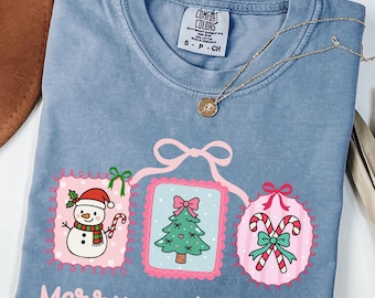 Cute Christmas Shirt Women Christmas T Shirt Comfort Colors Christmas Shirt Coquette Christmas Shirt Preppy Christmas Shirt Merry and Bright