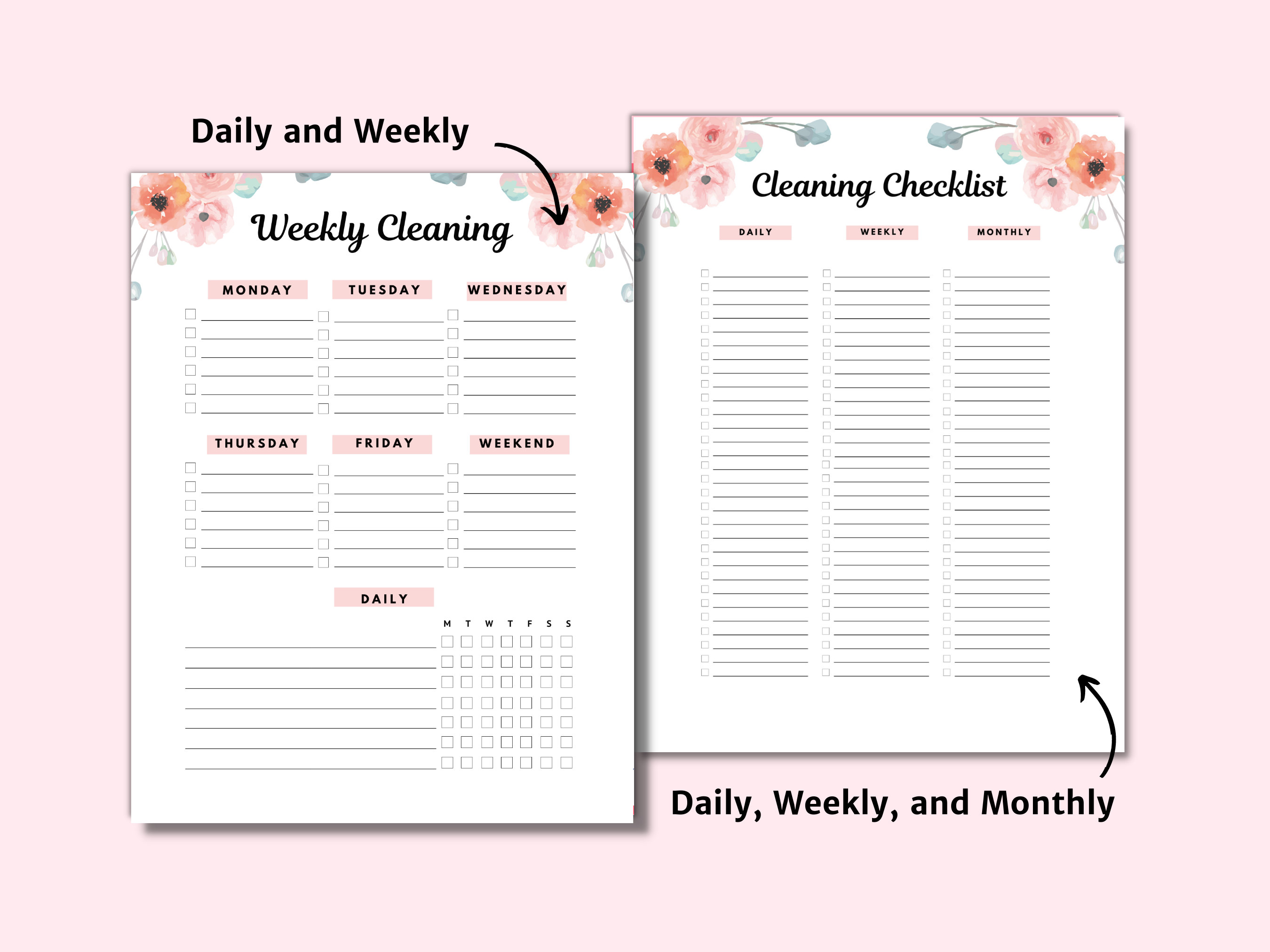 Printable Cleaning Schedule, Daily, Weekly, Monthly, Cleaning Planner ...