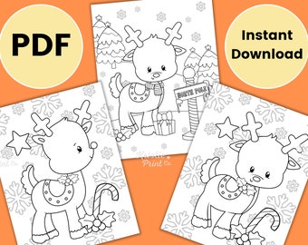 Reindeer Coloring Page, Christmas Coloring Pages for Kids, Kids Party Games, Christmas Activities, Animal Coloring Sheet, Homeschool