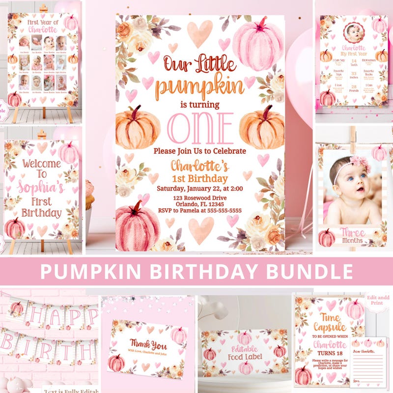 Our Little Pumpkin Is Turning One Banner - Gold & Orange Glitter, 7.3ft, Fall First Birthday Decor