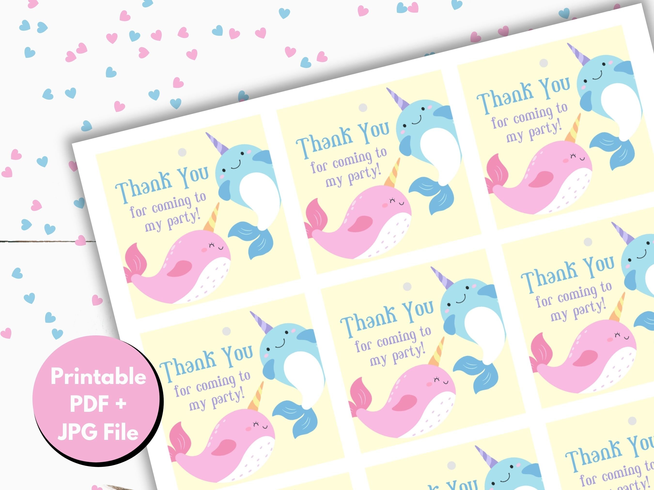 Narwhal Favor Tags, Narwhal Birthday Thank You Tags, Narwhal Gift Tag ...