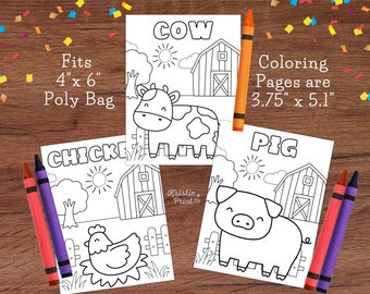 Farm Animal Mini Coloring Sheets Cute Coloring Book Kids Birthday Party Favor Printable Coloring Mini Coloring Pages Farm Activity Sheet