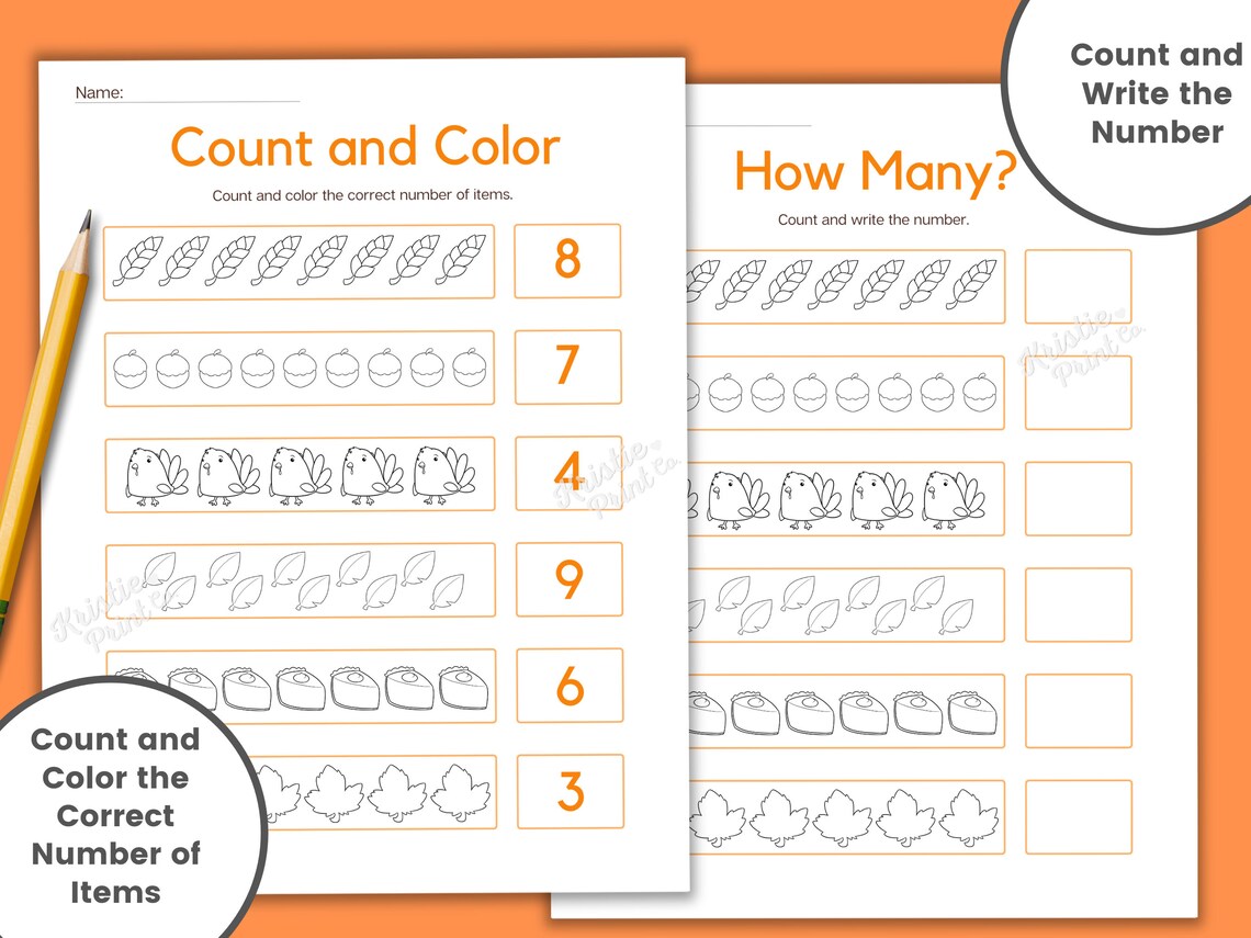 Counting Worksheets Kindergarten Math Worksheets Preschool Etsy
