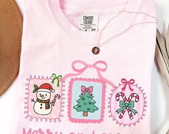 Cute Christmas Shirt Women Christmas T Shirt Comfort Colors Christmas Shirt Coquette Christmas Shirt Preppy Christmas Shirt Merry and Bright
