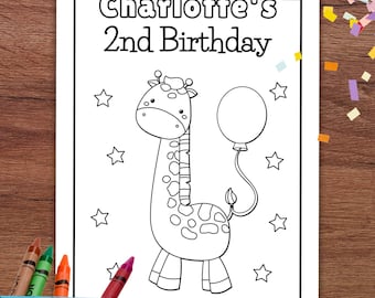 Editable Giraffe Coloring Page Wild One Birthday Coloring Safari Themed Party Safari Birthday Party Favors Kids Party Activity Jungle Party