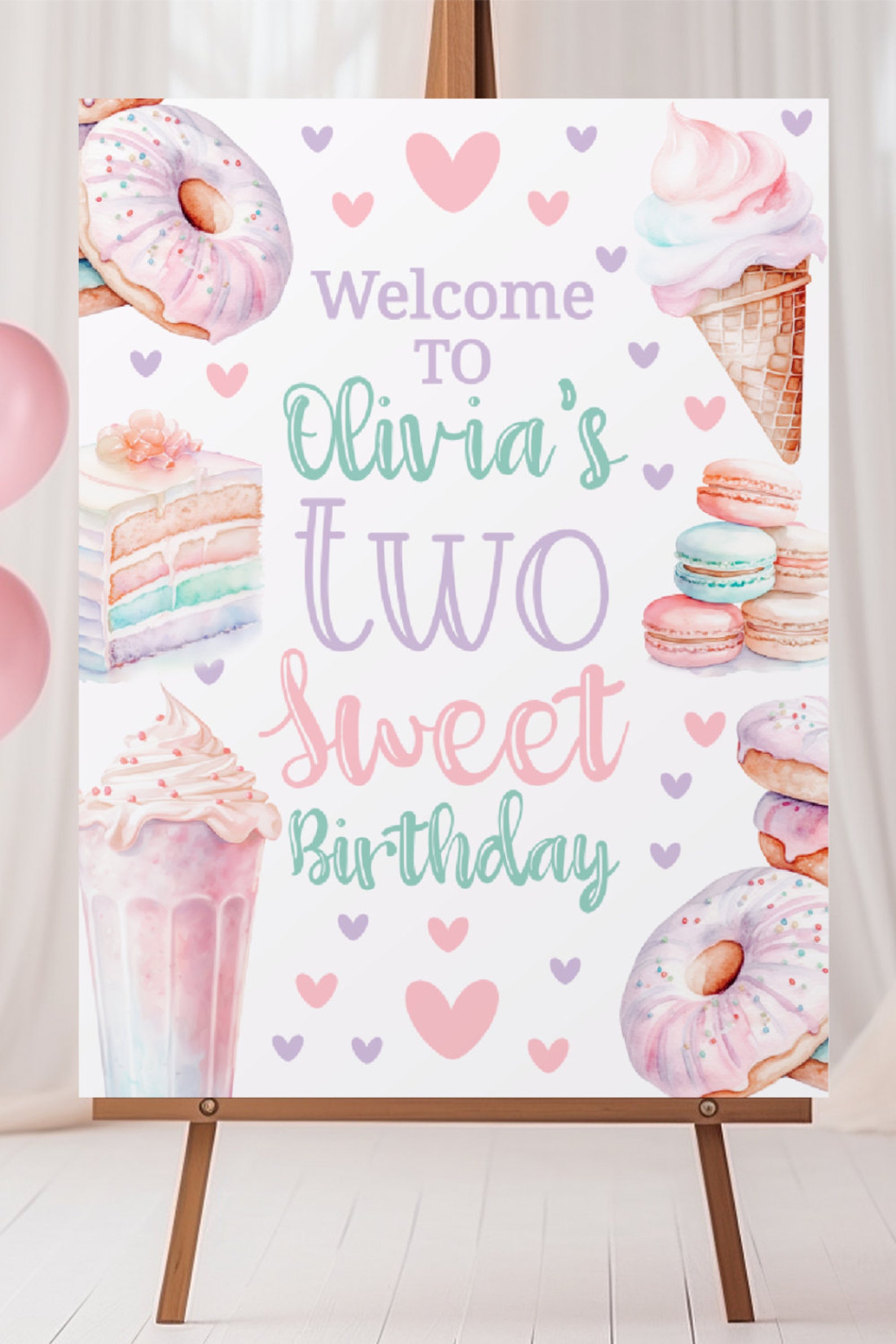 Two Sweet Welcome Sign Girl 2nd Birthday Welcome Second Birthday Party ...