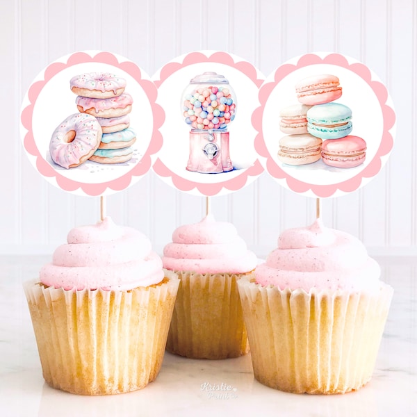 She is a Sweet One Decorations Cupcake Toppers First Birthday Party Decor Donut Candy Cupake Toppers Pastel Birthday Party Supplies SWE1