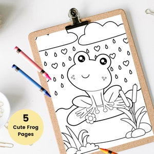 Cute Frog Coloring Page for Kids Frogs Coloring Book Animal Coloring Sheets Frog Birthday Party Supplies Homeschool Printable Preschool
