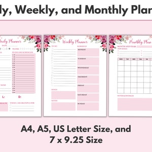Printable Planer, Tagesplaner, Wochenplaner, Monatsplaner, Planer-Set-Einsätze, A4, A5, US Letter, niedlicher Planer, Vorlage