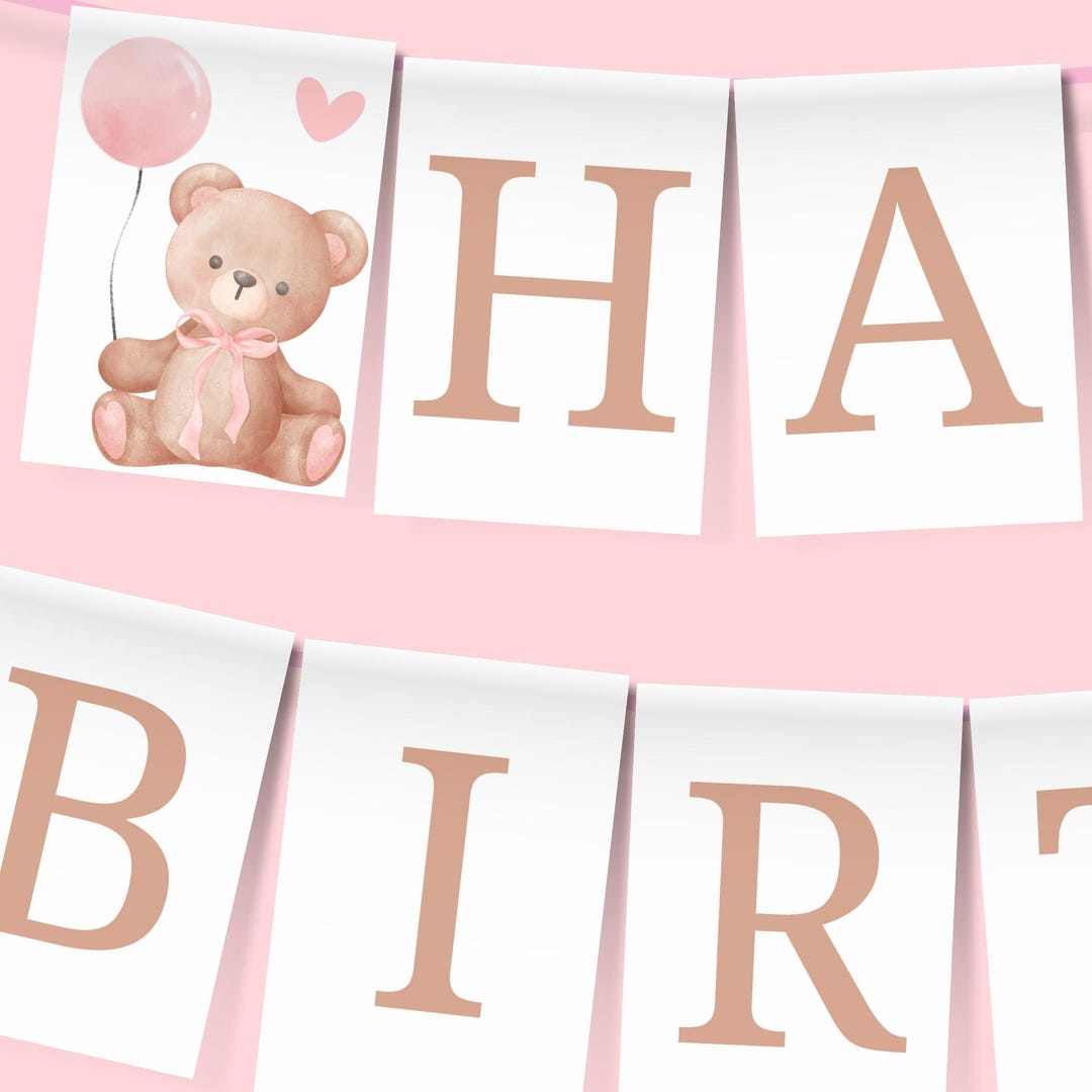 Bear Birthday Banner Beary First Birthday Banner Printable Banner Teddy ...