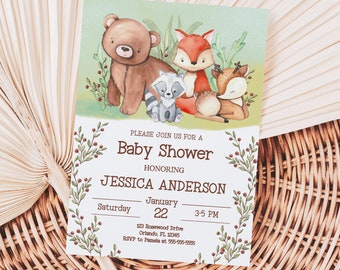 Woodland Animals Shower Invitation Woodland Baby Shower Editable Invitation Forest Baby Shower Invite Woodland Invitation Gender Neutral WL3