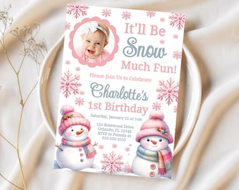 Snowman Birthday Invitation Snowman First Birthday Invitation Winter Wonderland Invitation Template Christmas Birthday Snow Much Fun SN1