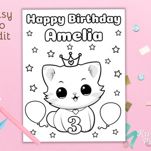 Editable Cat Birthday Coloring Page Printable Birthday Activity Custom Coloring Page Cat Birthday Party Printable Kitten Coloring Page CAT1