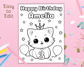 Editable Cat Birthday Coloring Page Printable Birthday Activity Custom Coloring Page Cat Birthday Party Printable Kitten Coloring Page CAT1
