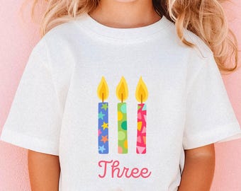 Camiseta de tercer cumpleaños Camiseta de tercer cumpleaños Camiseta de tres velas Camiseta de cumpleaños para niña de 3 años Conjunto de tercer cumpleaños