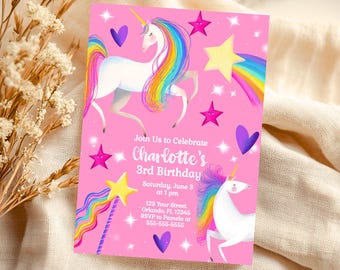 Whimsical Unicorn Invitation Unicorn Birthday Invitation Magical Unicorn Invite Rainbow Unicorn Pink Unicorn Birthday Invitation Template U5