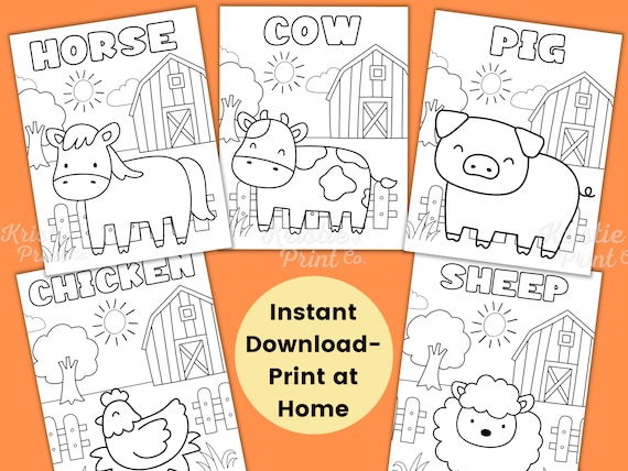 Farm Animal Coloring Pages for Kids, Farm Activity Sheet, Farm Birthday Party, Farm Party Supplies, Toddler Coloring Pages, Preschool
