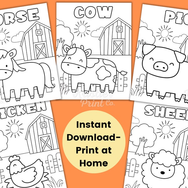 Farm Animal Coloring Pages for Kids, Farm Activity Sheet, Farm Birthday Party, Farm Party Supplies, Toddler Coloring Pages, Preschool