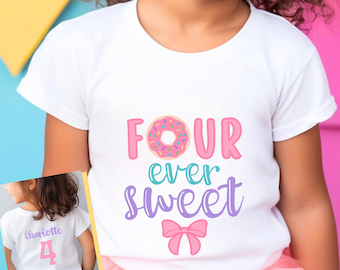フォーエバースイートTシャツ 4歳の誕生日シャツ フォーエバースイートドーナツ誕生日シャツ 4歳の誕生日衣装 女の子の誕生日シャツ 4歳の誕生日