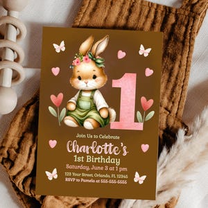 Bunny Themed Birthday Invitation Some Bunny is One Birthday Invite Bunny First Birthday Girl Birthday Invite Cottagecore 1st Birthday BTB1