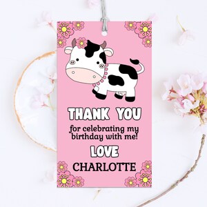 Cow Birthday Favor Tags Cow Decorations Birthday Cow Favors Thank You Tag Second Birthday Theme Cow Party Tag 2nd Birthday Girl COWB1
