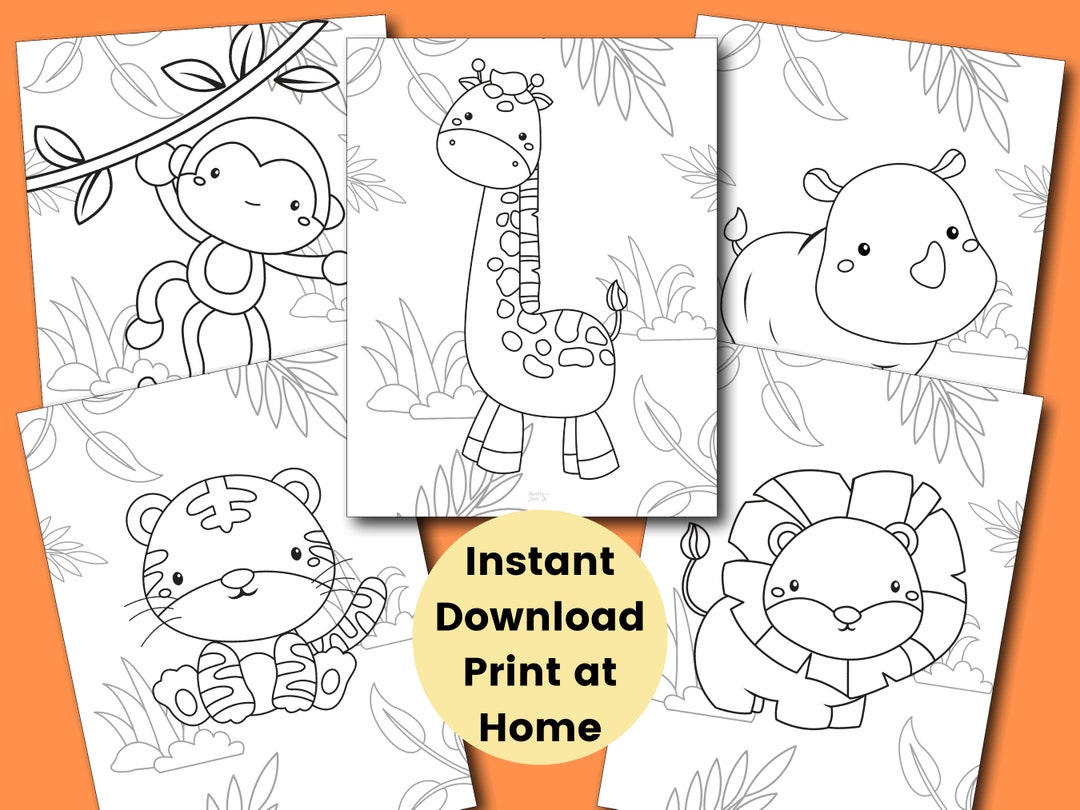 Safari Coloring Pages for Kids, Kids Party Games, Jungle Birthday Favor ...