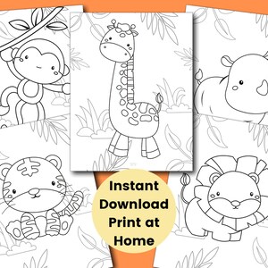 Safari Coloring Pages for Kids, Kids Party Games, Jungle Birthday Favor, Animal Coloring Sheet, Baby Shower Activities, Homeschool Printable