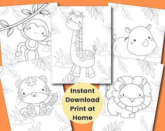 Safari Coloring Pages for Kids, Kids Party Games, Jungle Birthday Favor, Animal Coloring Sheet, Baby Shower Activities, Homeschool Printable