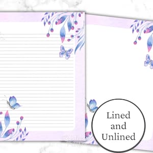 Conjunto de papelería púrpura, papel de escritura de cartas de mariposa, papelería de cartas, conjunto de escritura de cartas, papel de carta bonito, papel de diario, descargar
