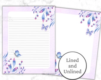 Purple Stationery Set, Butterfly Letter Writing Paper, Letter Stationery, Letter Writing Set, Pretty Letter Paper, Journal Paper, Download
