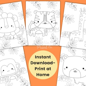 Jungle Coloring Pages for Kids, Kids Party Games, Safari Birthday Favor