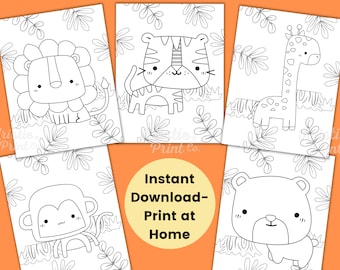Jungle Coloring Pages for Kids, Kids Party Games, Safari Birthday Favor, Animal Coloring Sheet, Baby Shower Activities, Homeschool Printable