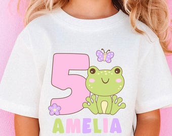 Camiseta de cumpleaños personalizada con diseño de rana, camiseta para amantes de las ranas, regalos para el 5.º cumpleaños, fiesta de ranas, camiseta infantil de ranas, camiseta para el 6.º cumpleaños, camiseta para niña del 1.er cumpleaños.