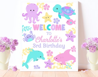 Under the Sea Birthday Welcome Sign Under The Sea Party Welcome Poster Sea Animals Birthday Party Sign Template Under The Sea Sign UNDE2