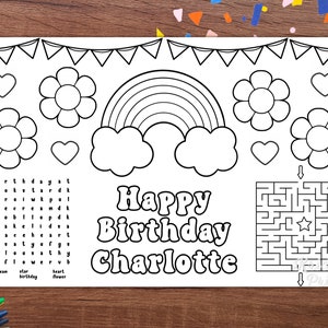 Happy Birthday Coloring Page Editable, Groovy Birthday Favors, Rainbow Coloring Page, Birthday Party Coloring Placemat, Groovy Favors