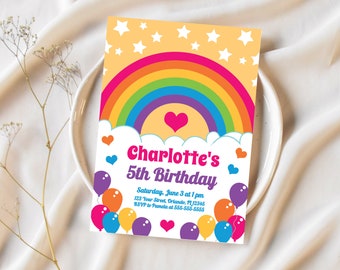 5th Birthday Invitation Rainbow Editable Invitation Birthday Girl Invite Rainbow 5Th Birthday Girl Printable Invitation Colorful R123