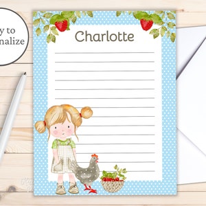 Personalized Country Stationery, Cottagecore Stationery, Strawberry Stationery for Girls, Cute Stationery Paper, Kids Writing Paper, Digital