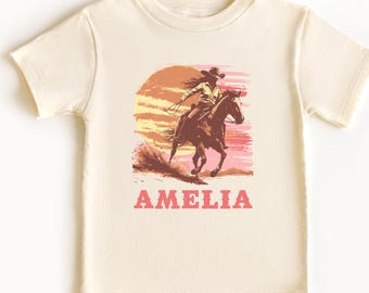 Camiseta de vaquera para niña pequeña, camiseta con nombre para niña pequeña, camiseta occidental para niña pequeña, camiseta personalizada para niña pequeña, camiseta de rodeo, regalo para niña pequeña