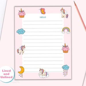 Cancelleria Kawaii stampabile Carta di cancelleria carina Cancelleria con unicorno Lettera stampabile con unicorno Cancelleria rosa per ragazze Stampabile Kawaii