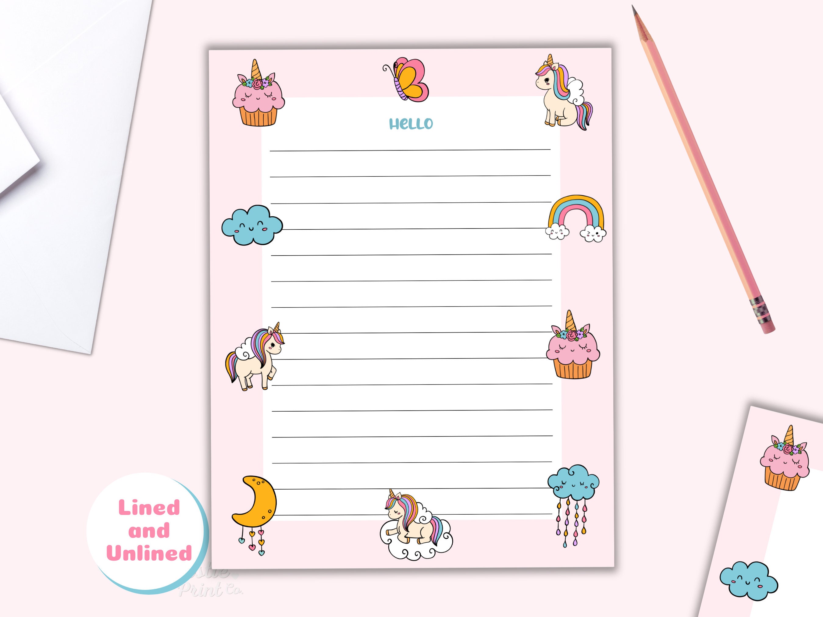 Kawaii Stationery Printable Cute Stationery Paper Unicorn Stationery ...