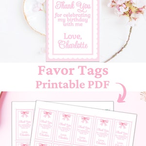 Pink Bow Water Bottle Labels Birthday