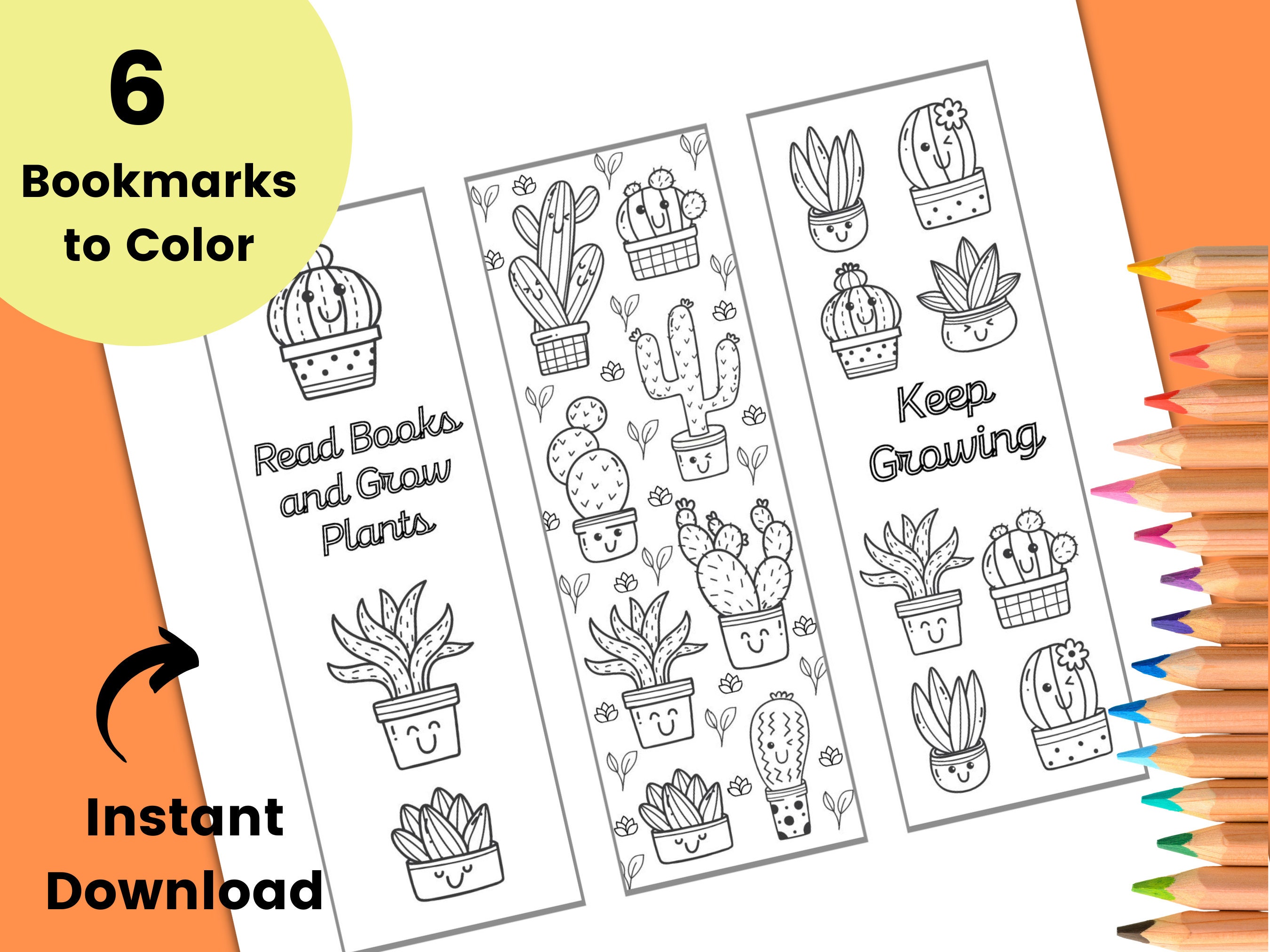 printable bookmarks to color houseplant bookmark cactus etsy