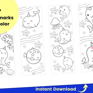 Coloring Bookmarks for Kids, Printable Bookmarks to Color, Narwhal ...