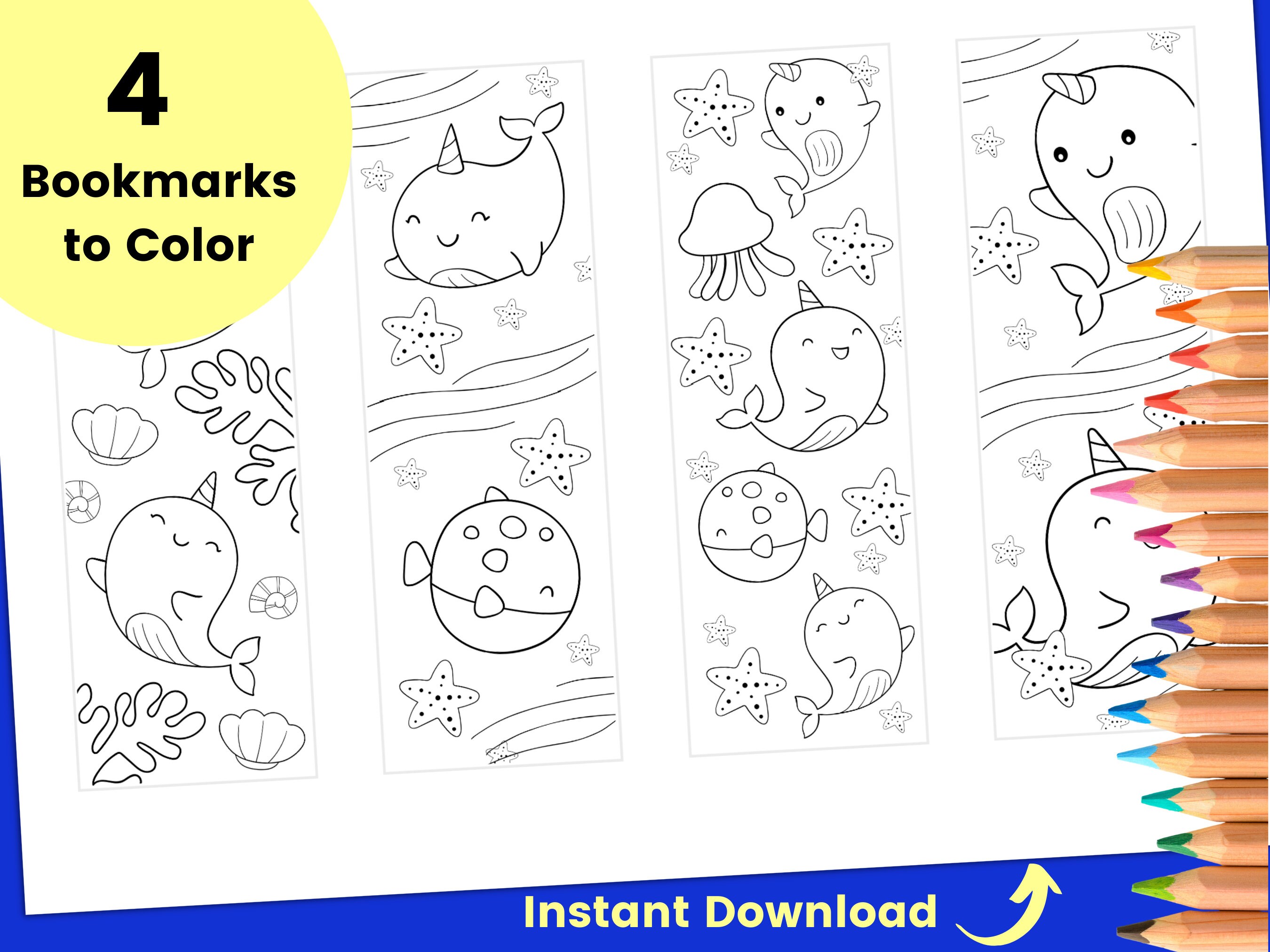 coloring bookmarks for kids printable bookmarks to color etsy
